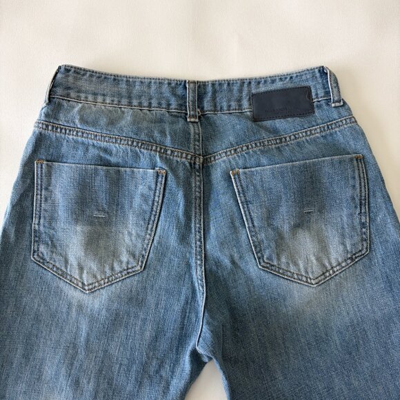 Halb Kreis Jean Mens Small 28x24 Blue Distressed 100% Cotton Made in Korea - Picture 10 of 12